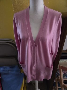 Lord & Taylor Pink V-Neck Button Cardigan